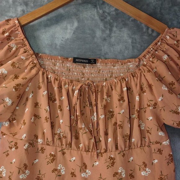 Hesperus Women M Burnt Orange PuffSleeve Mini Dress Cottagecore  Romantic Grunge - Picture 8 of 13